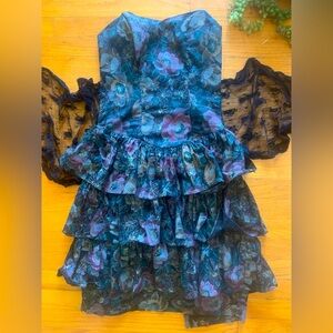 Vintage Floral Strapless Ruffle Dress